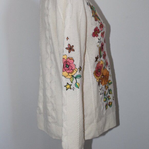 Johnny Was Biya JWLA Embroidered V-Neck Sweater Pullover Wool Cashmere M - Picture 5 of 7